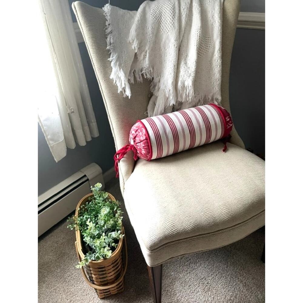 Vintage Red Stripe Bolster Pillow Cottage Farmhouse French Country Decor